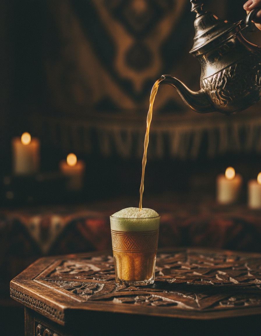 Thé à la menthe versé de haut